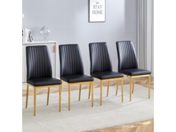 Conjunto De 4 Peças Da Fashion Black Dining Chair: Pernas De Metal Dourado, Couro Pu Preto Para Criar Uma Área De Jantar Elegante.-kd