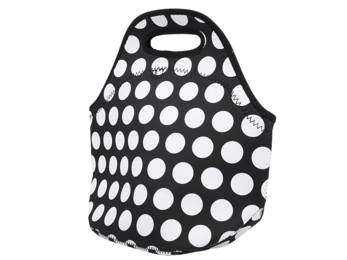 Bolsa Isolada para Almoço Neoprene Preto Branco Pontos