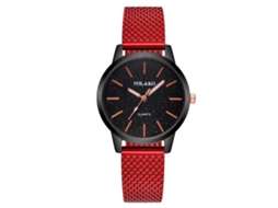 Relógio de Pulso Feminino Yolako com Pulseira de Plástico e Mostrador de Céu Estrelado Vermelho