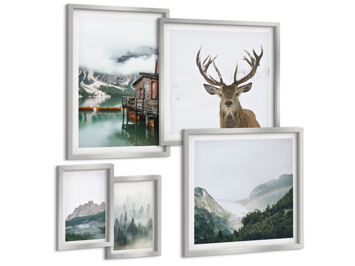 Pinturas Murais Modernas Padrões E Geometria De Plantas Estilosas Moldura Prateada Fotos Para O Escritório Espelharte (conjunto De 5 Imagens)