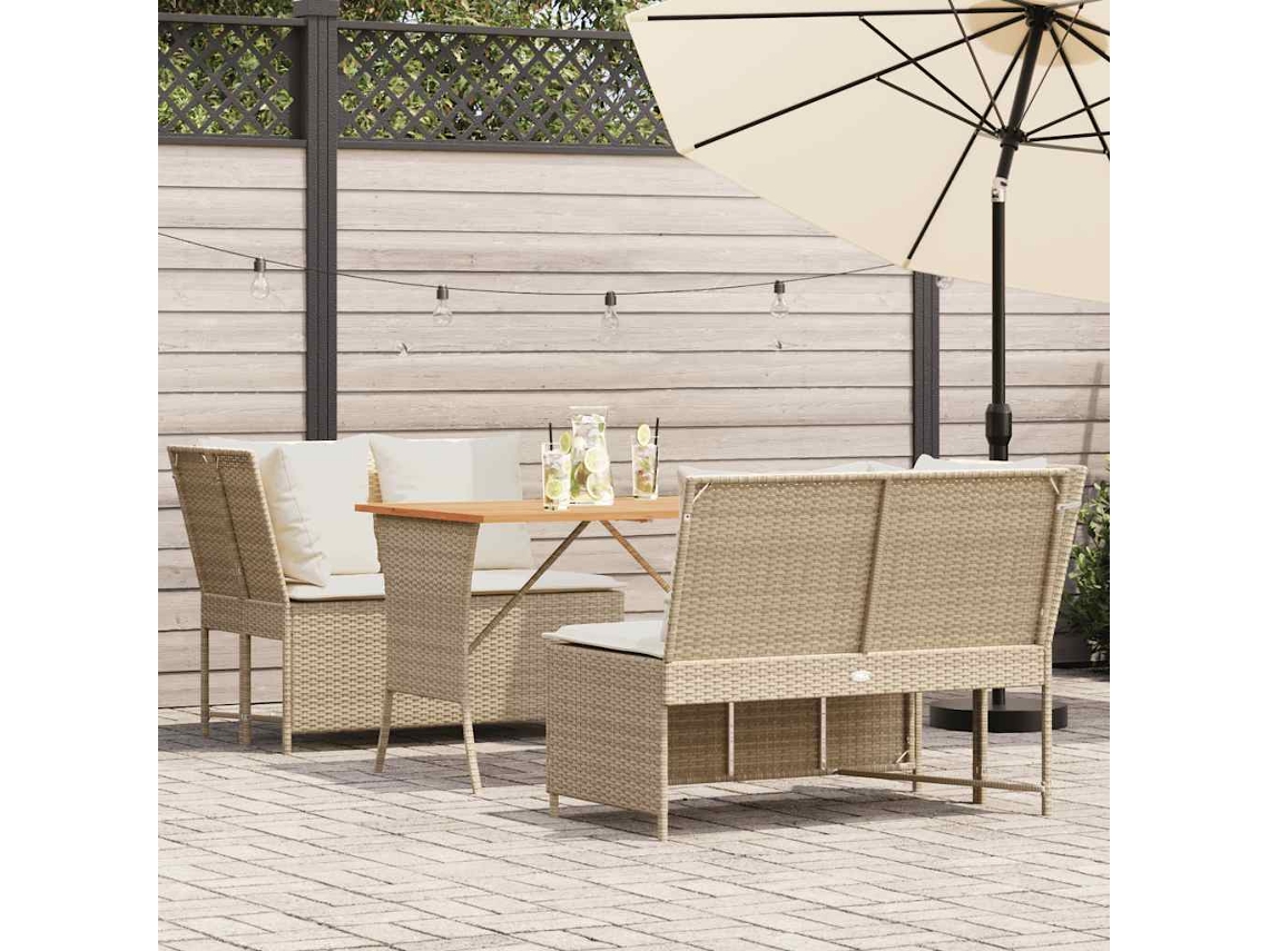 Vidaxl 3 Pcs Conjunto de Sofás P/ Jardim com Almofadões Vime Pe Bege