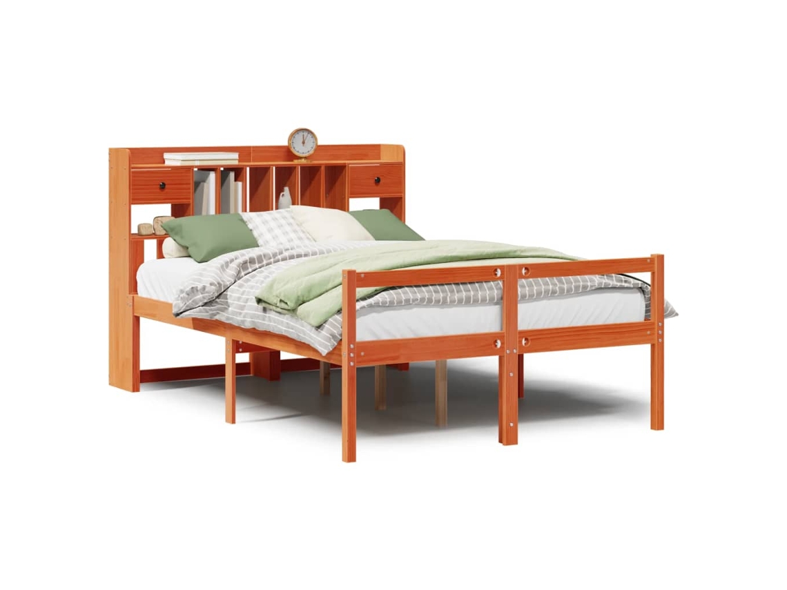 Cama com Estante Sem Colchão 150x200 Cm Pinho Maciço MAISON EXCLUSIVE