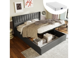Cama de casal 140x200cm, feita de madeira e metal, robusta, durável, design prático, fácil de montar, qualidade superior, colchão não incluído.