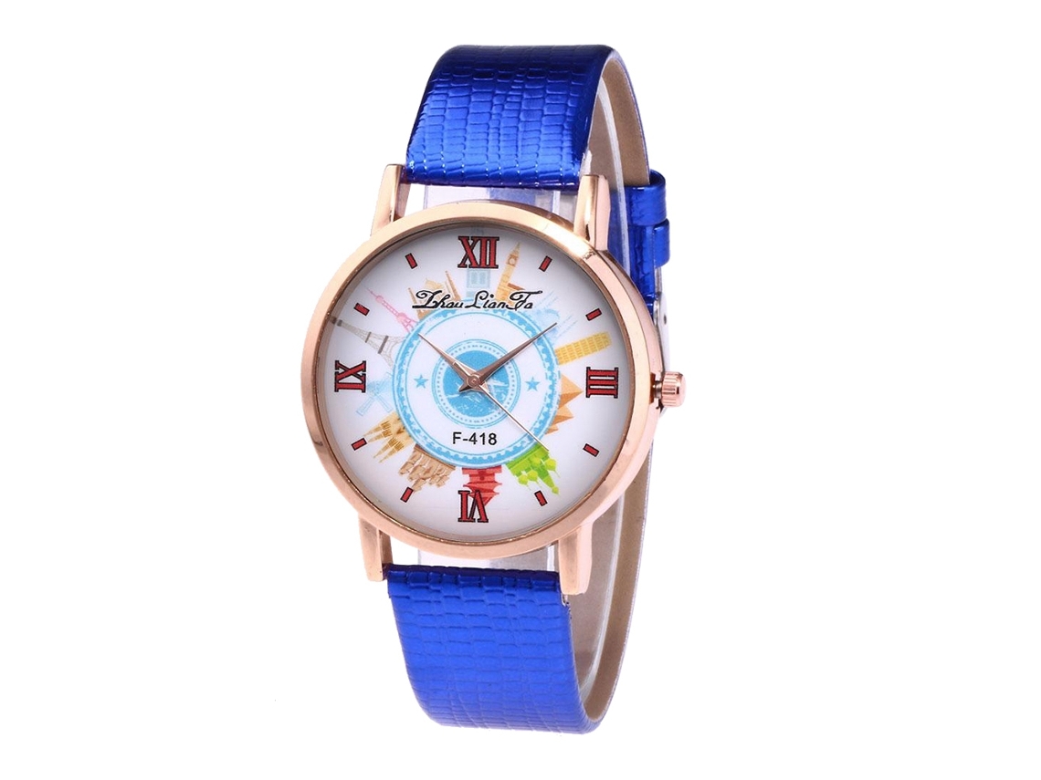 Reloj De Pulsera De Cuero Moda Para Hombres Estudiantes De Cuarzo (azul)
