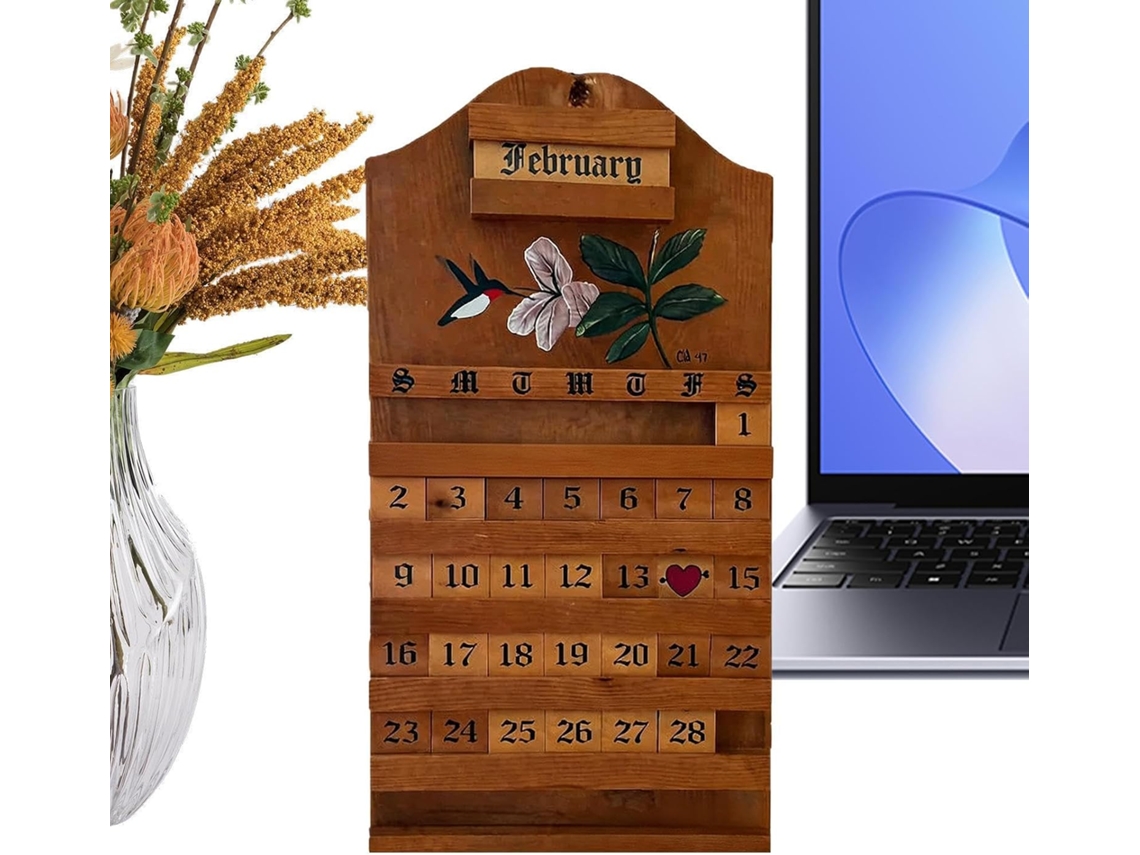 Bloco De Calendário De Mesa De Madeira Com Exibição De Data Perpétua