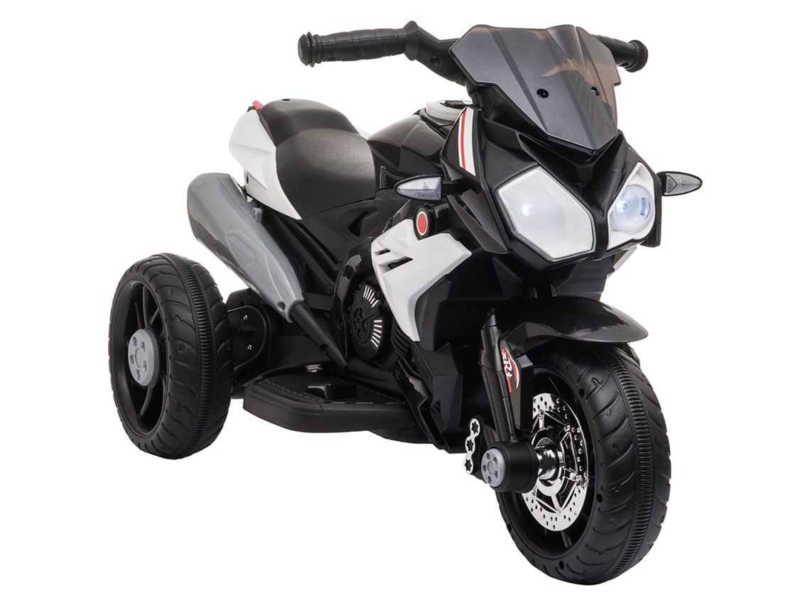 Motocicleta Elétrica Infantil, Luzes E Som, 3 Km/h, Recarregável, Plástico Metal, Preto/branco Hachi