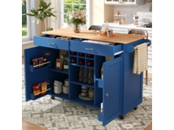 Ilha Cozinha Azul 102x45x92cm, Veio Madeira, Buffet.-lb