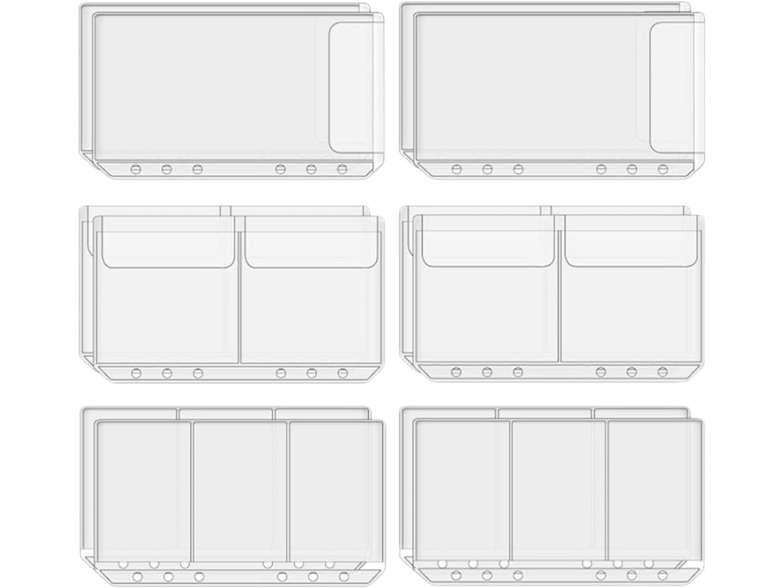 Conjunto de 12 Sacos Transparentes para Massa Beavorty A6, com 2 compartimentos de 3 vias, ideais para cartões e recibos.