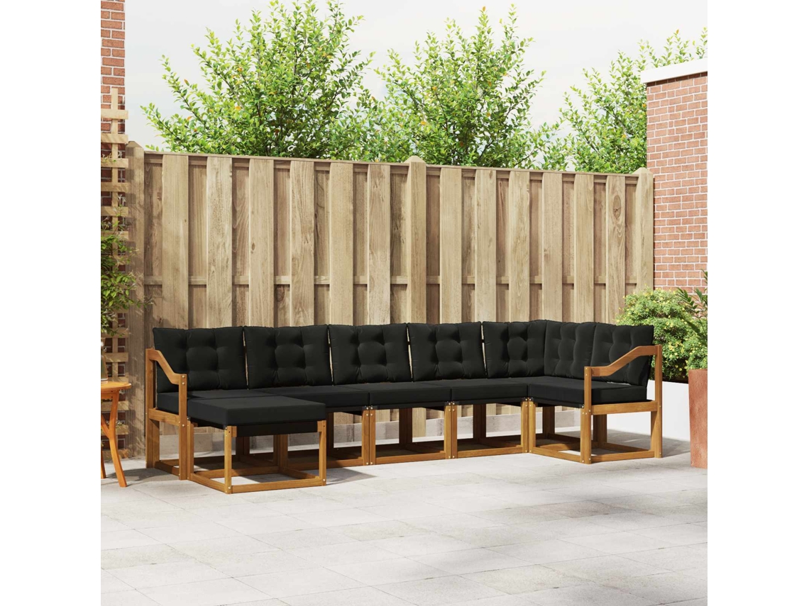 Vidaxl Conjunto De Sofás Para Exterior 7 Pcs Natural E Preto