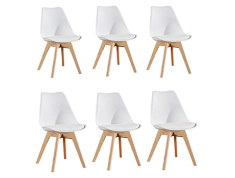 Conjunto de 6 Cadeiras de Jantar LIFE INTERIORS (83 x 44 x 48 x 46 - Couro Sintético - Branco)