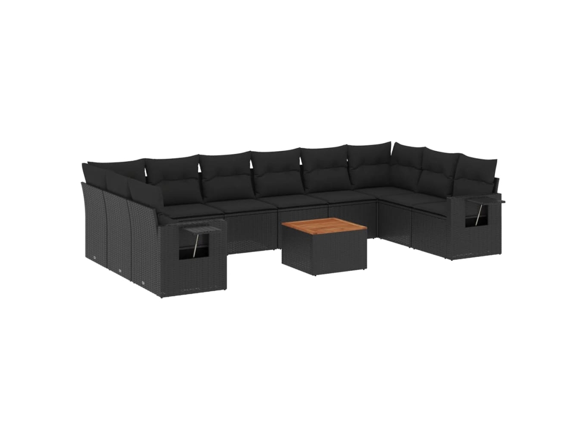 Maison Exclusive - 11 Pcs Conjunto Sofás De Jardim C/ Almofadões Vime Pe Preto