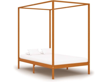 Estrutura de Cama  com toldo 140x200cm pinho maciço castanho mel