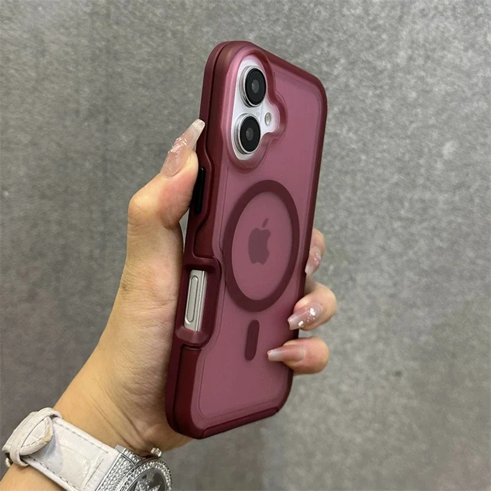 (borgonha 15) Capa De Celular Magnética Fosca Com Revestimento Traseiro À Prova De Choque