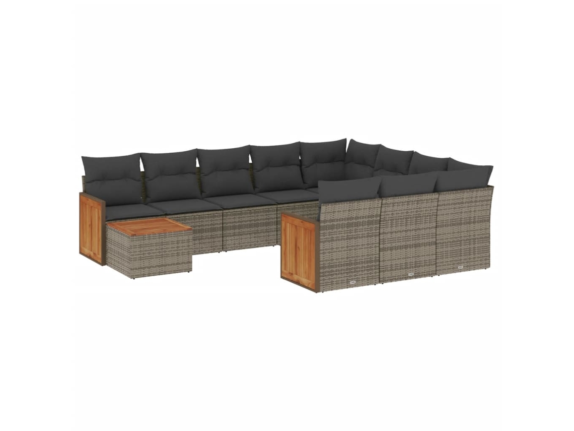 Conjunto de 11 Sofás de Jardim com Almofadões Vime Pe Cinzento MAISON EXCLUSIVE