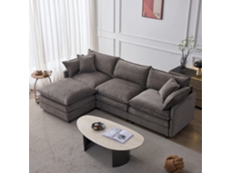 Sofá De Canto Modular Em Chenile – 3 Lugares Com Chaise E Pufe, Confortável Para Sala Pequena E Estar, Assento Respirável (sku W3915s00002)