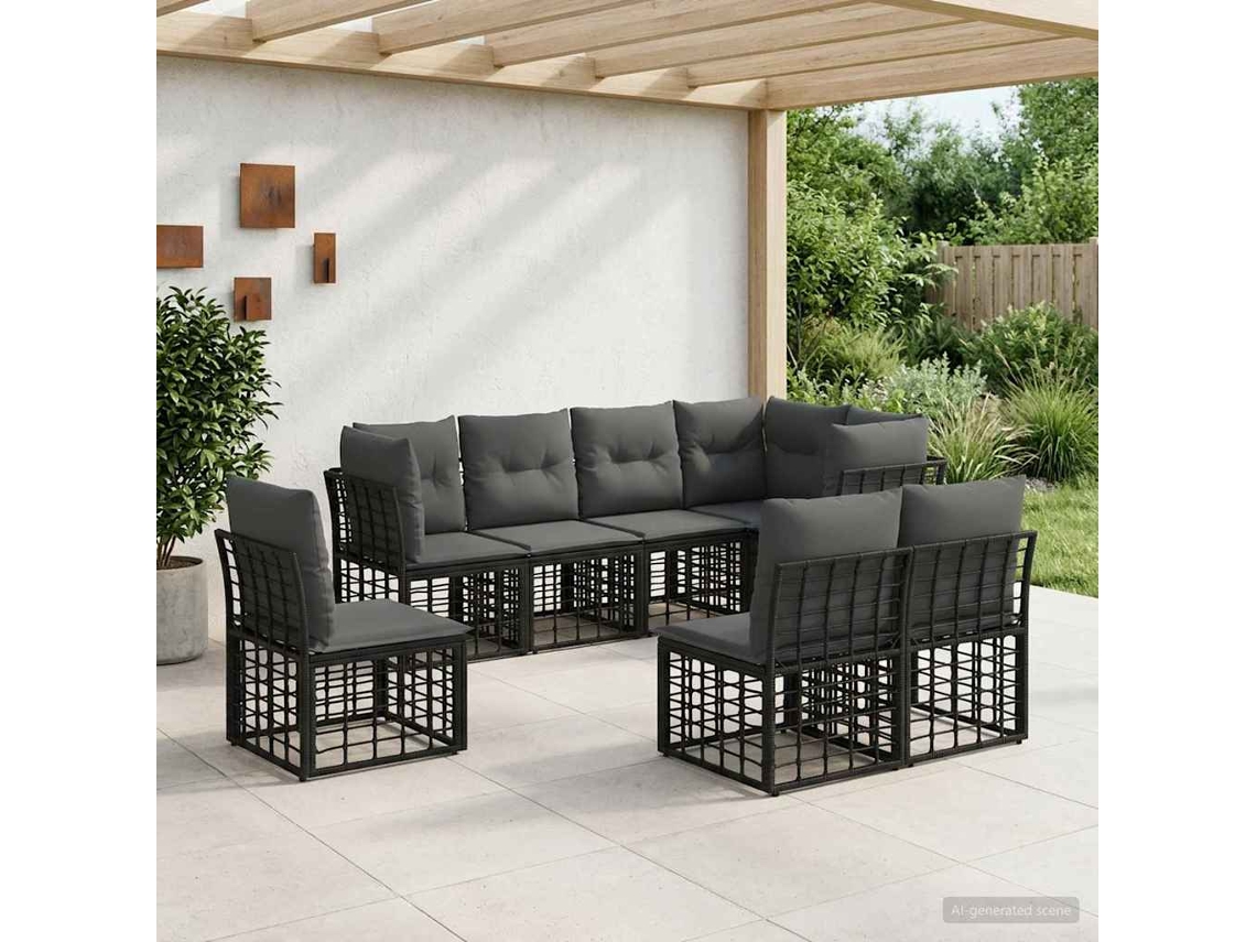 Vidaxl Conjunto De Sofás Para Exterior Preto Poliéster