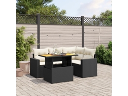 Vidaxl 5 Pcs Conjunto Sofás De Jardim Com Almofadões Vime Pe Preto
