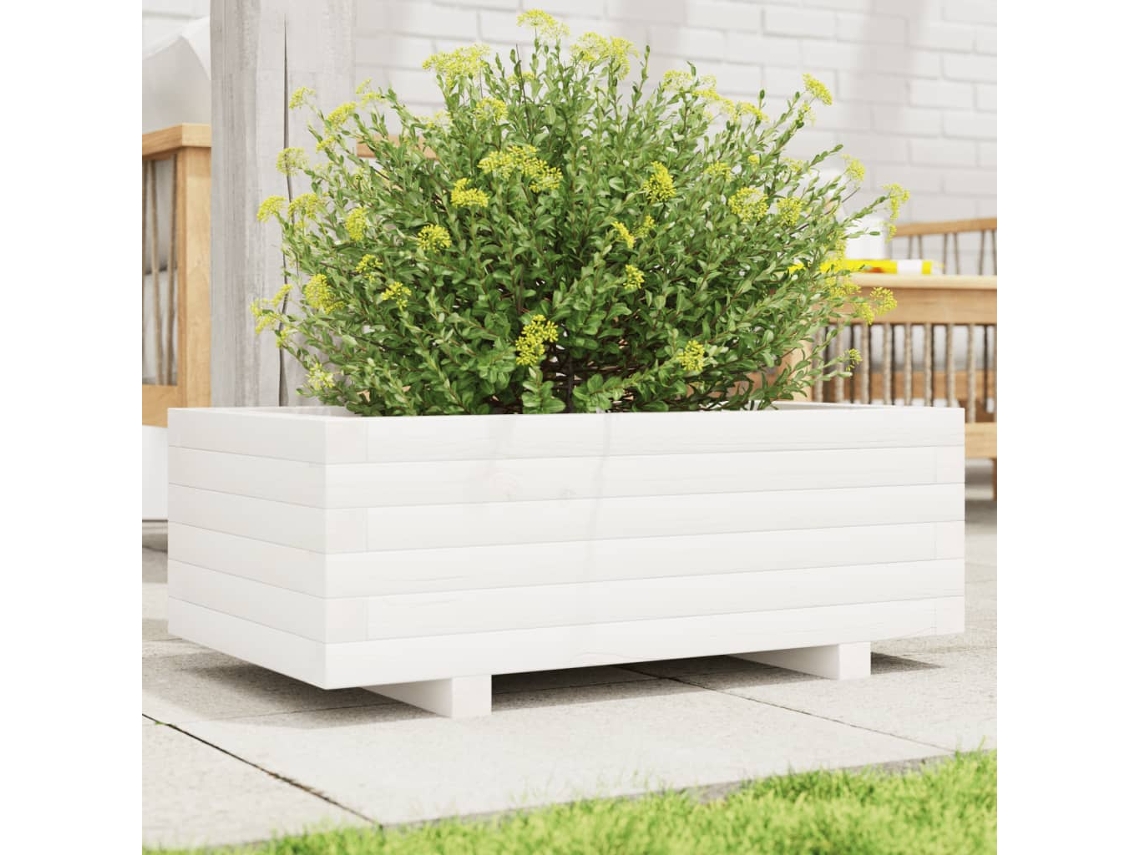 Vidaxl Vaso/floreira De Jardim 70x40x26,5 Cm Pinho Maciço Branco