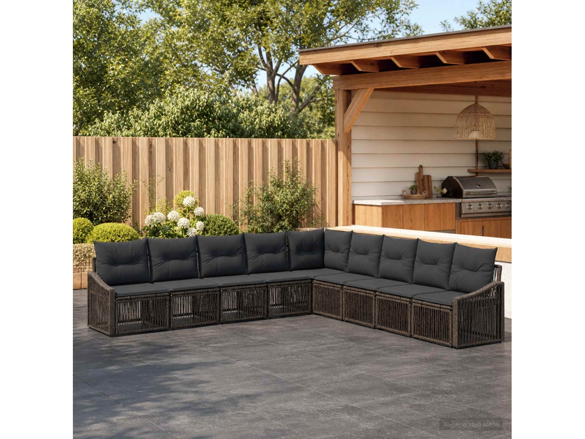 Vidaxl Conjunto De Sofá De Jardim 9 Unid. Cinzento Vime Pe