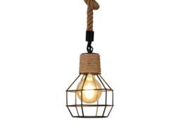 Lámpara colgante industrial de madera y cuerda, altura ajustable, bombilla vintage negra con casquillo E27 para cocina, sala de estar, hotel, bar y restaurante.