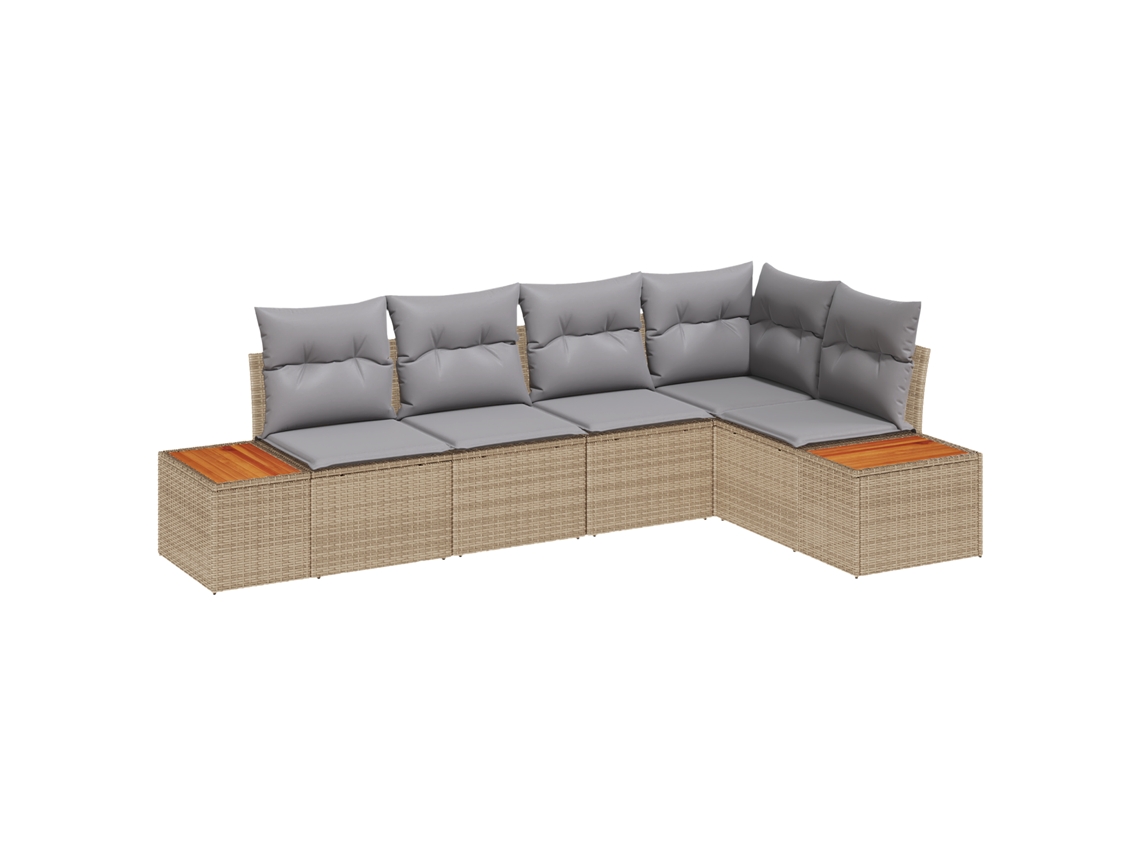 Conjunto 5 Conjunto De Sofás Para Exterior Vidaxl Bege Vime Pe (264 X 154 X 85 Cm)