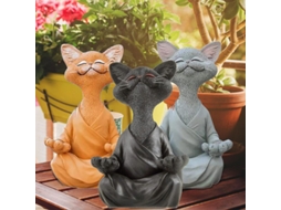 Figura De Gato Feliz Em Pose De Meditação Yoga - Resina Pintada À Mão - Presente Ideal Para Amantes De Gatos, Meditação E Yoga Cinza