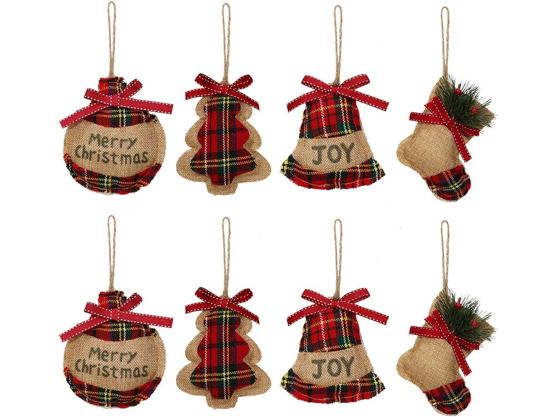 Enfeites para Meias de Árvore de Natal Bola de Sino de Meia de Natal de Serapilheira com Xadrez Vermelho e Verde Moderno