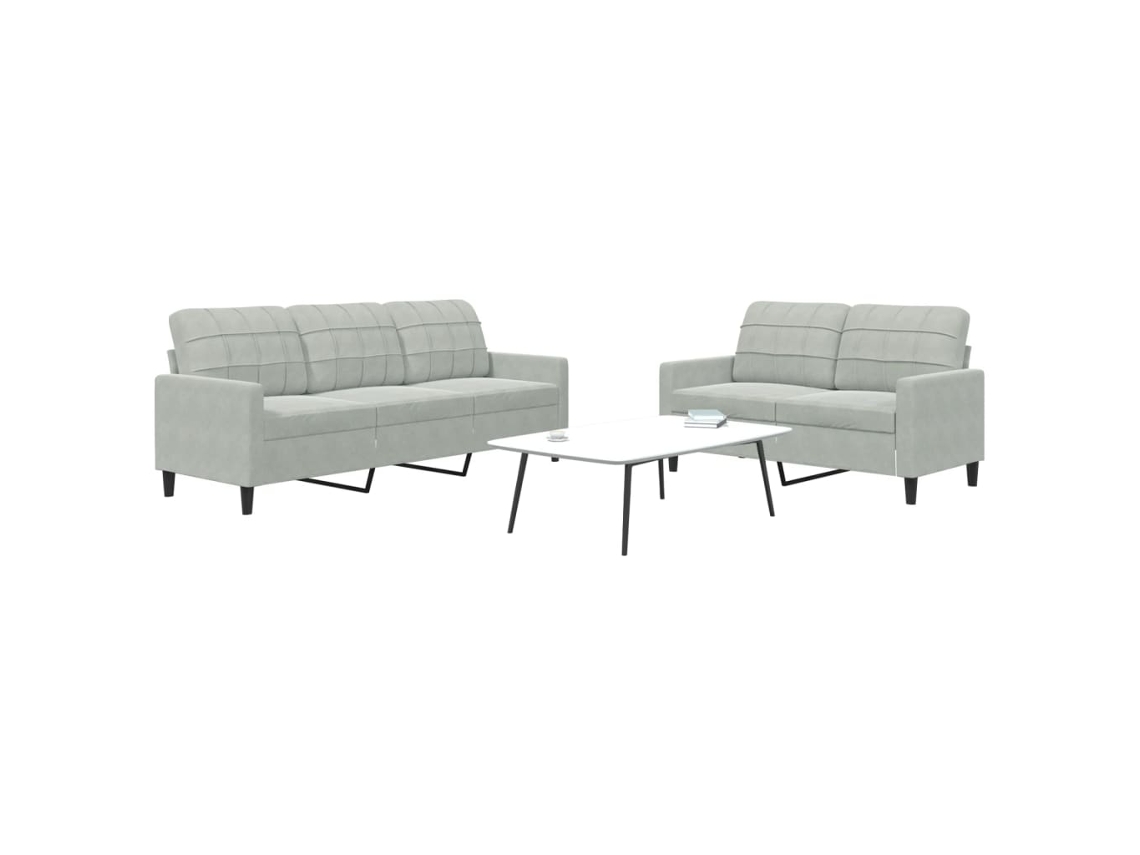 Vidaxl 2 Pcs Conjunto De Sofás Com Almofadões Veludo Cinzento-claro