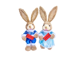 Laxiscreed Coelhos De Páscoa De Palha Feminino E Masculino, 35cm, Pack De 2 Para Decoração Festiva