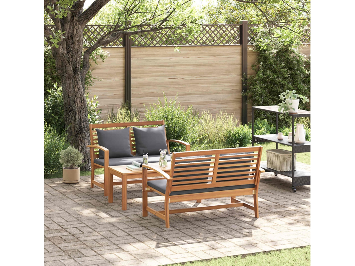 Vidaxl Conjunto de Sofá de Jardim 3 Pcs Natural Madeira de Teca Sólida