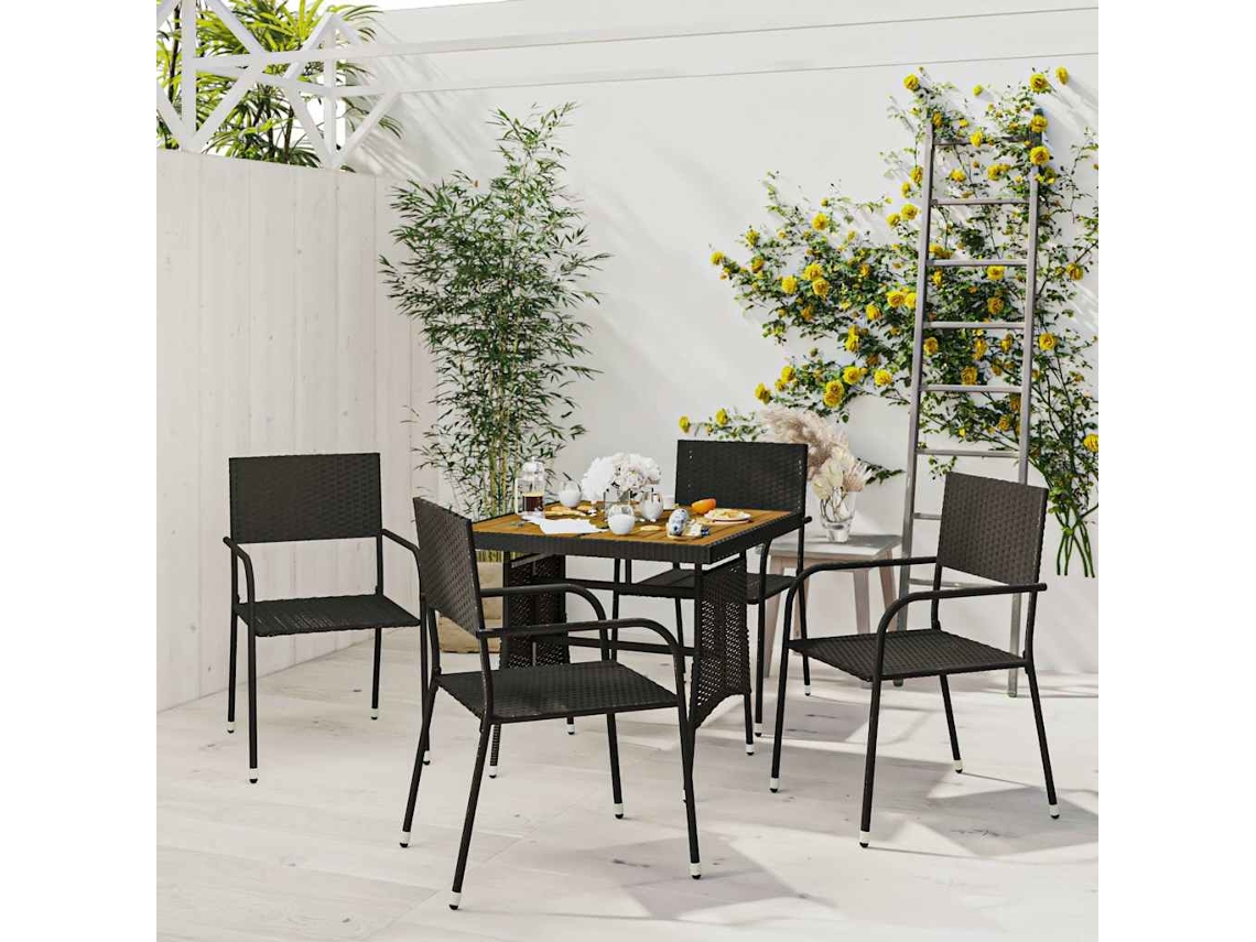 Vidaxl 5 Pcs Conjunto De Jantar P/ Exterior Vime Pe Preto