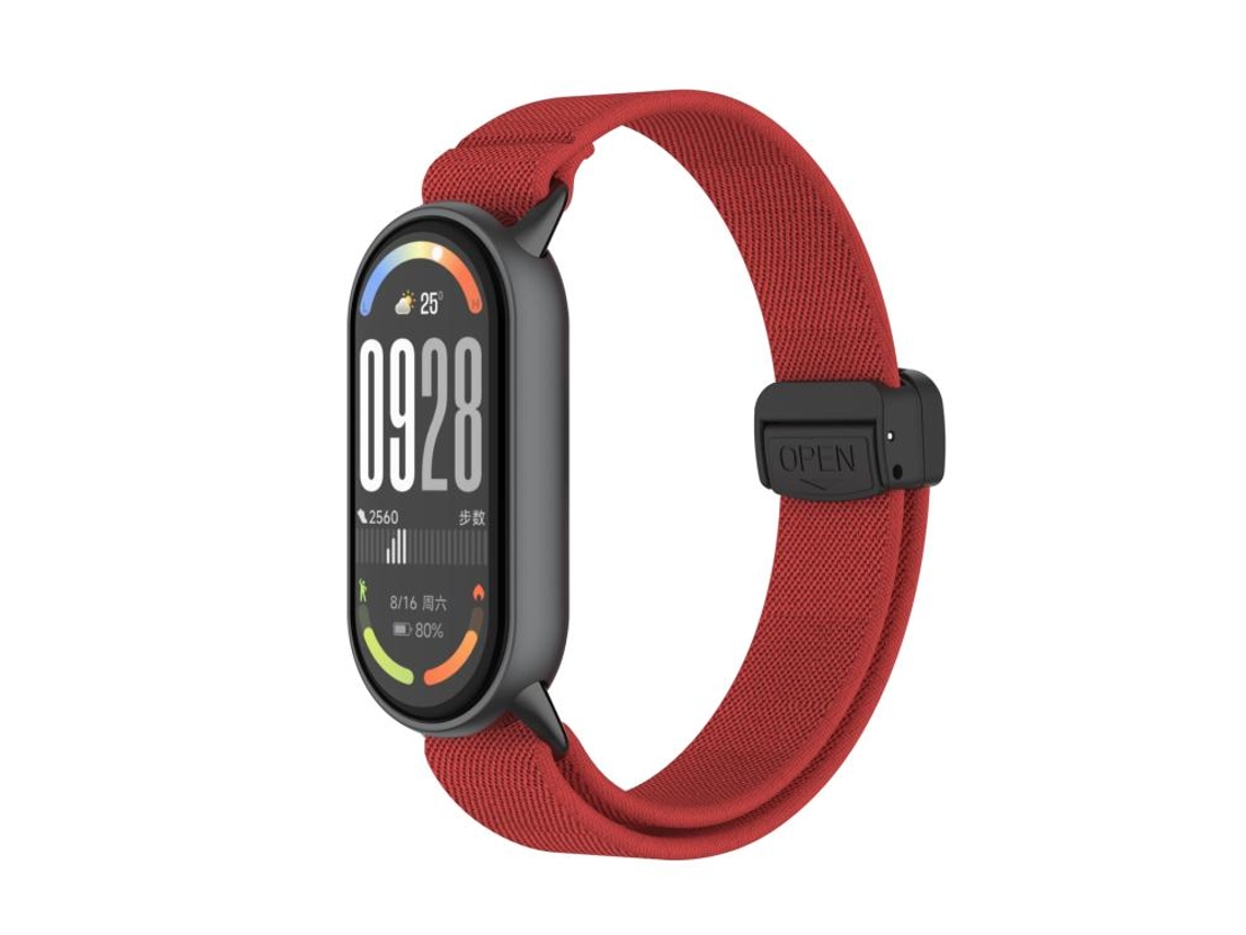 Bracelete para Xiaomi Smart Band 10/9/8 Nylon Elástico Cabeça de Metal Fivela Magnética Vermelha XIAOMOYU