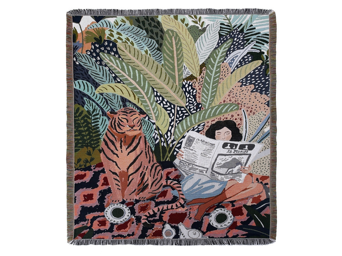1 Peça 160x130cm Malha Tigre E Mulher Xadrez Xadrez Decorado-aquaforge