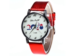 Reloj De Cuello De Cuero Pu De Moda Para Parejas, Dial Redondo, Cuarzo, Color Rojo