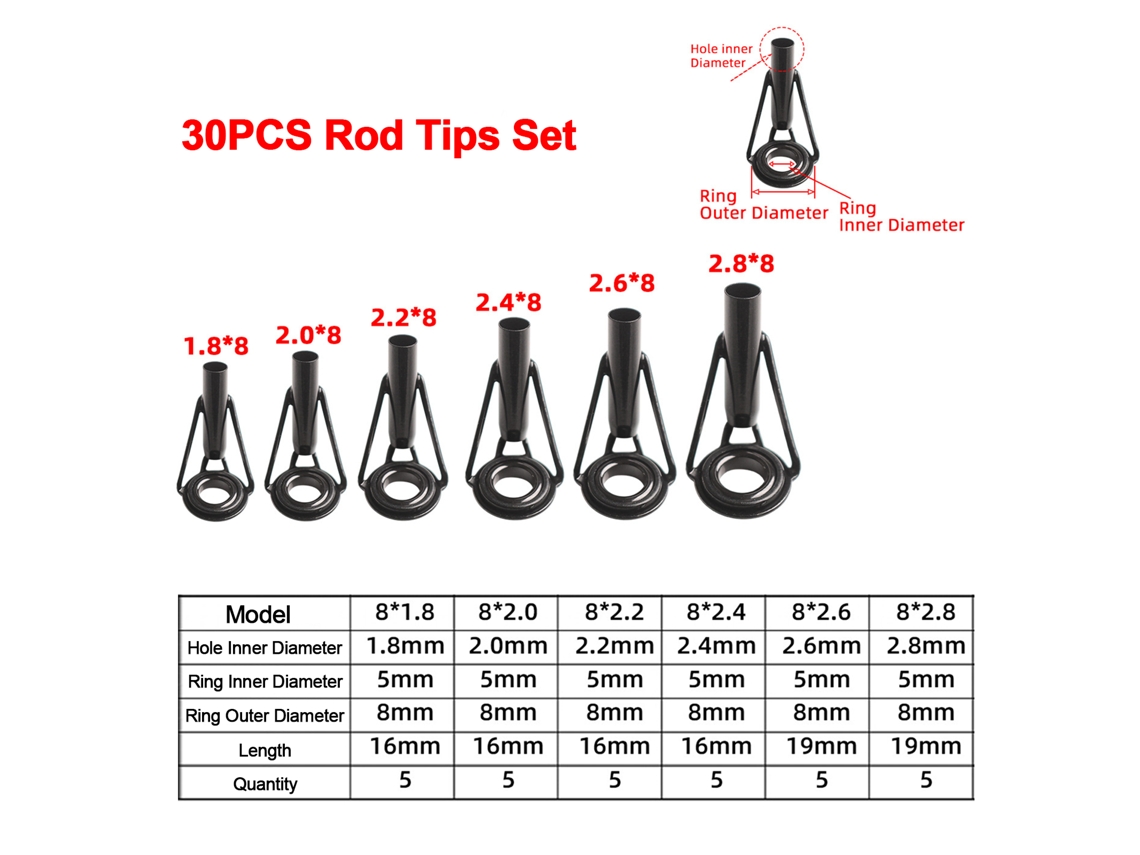 Kit Reparo Vara Pesca Anéis Cerâmica 30pcs Aço Inox