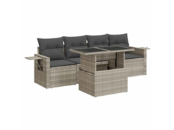 Maison Exclusive - 5 Pcs Conj. Sofás Jardim C/ Almofadões Vime Pe Cinzento-claro