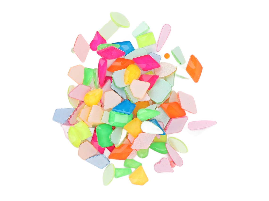 Strass fluorescentes para decoração de unhas em 3D, ideais para salões de beleza e escolas de manicure.
