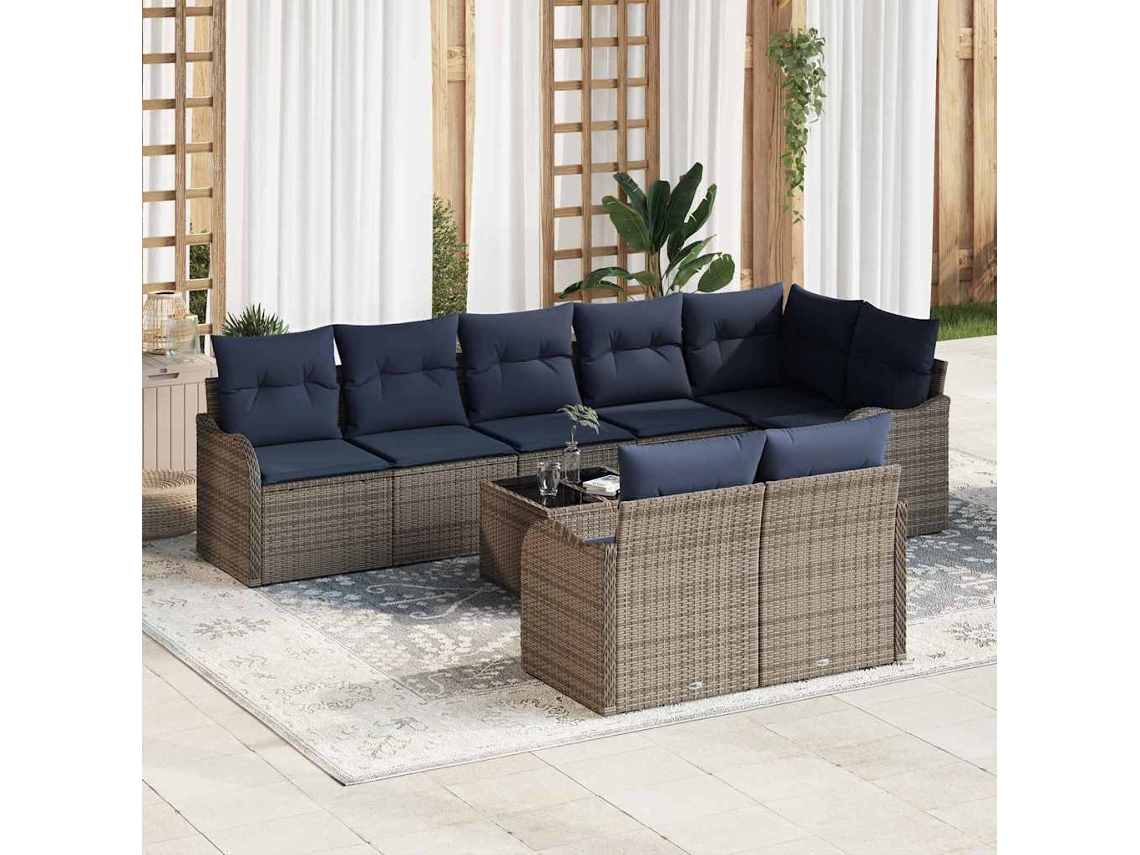 Vidaxl Conjunto De Sofá De Jardim 9 Unid. Cinzeto Vime Pe