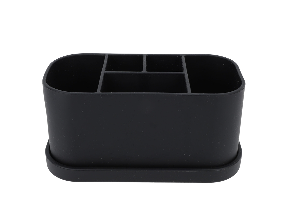 Suporte de Escova de Dentes Silicone com 5 Compartimentos para Banheiro Organizador de Contador Preto S/MARCA