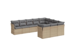 Conjunto de 10 Sofás para Jardim com Almofadões Vime Pe Bege MAISON EXCLUSIVE