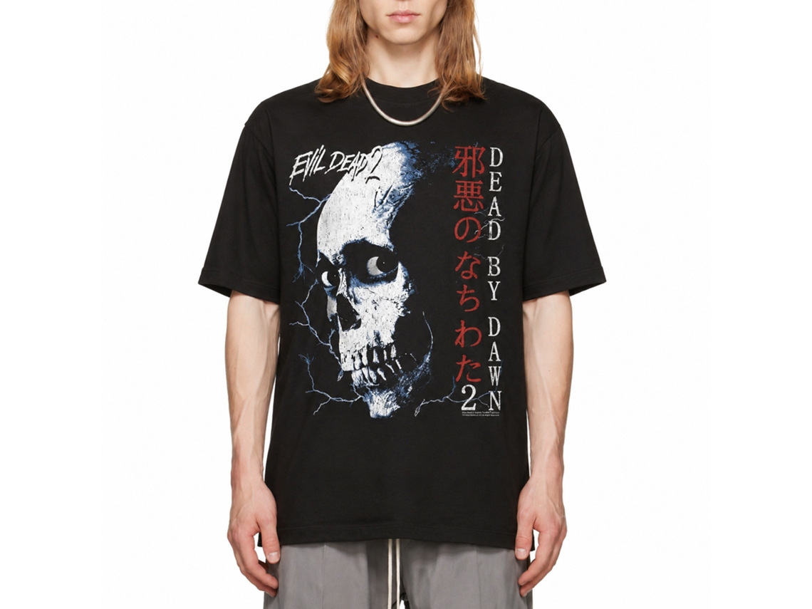 Rockinstone Evil Dead Skull And Japanese Text Black Adult T-shirt Size:xxxl