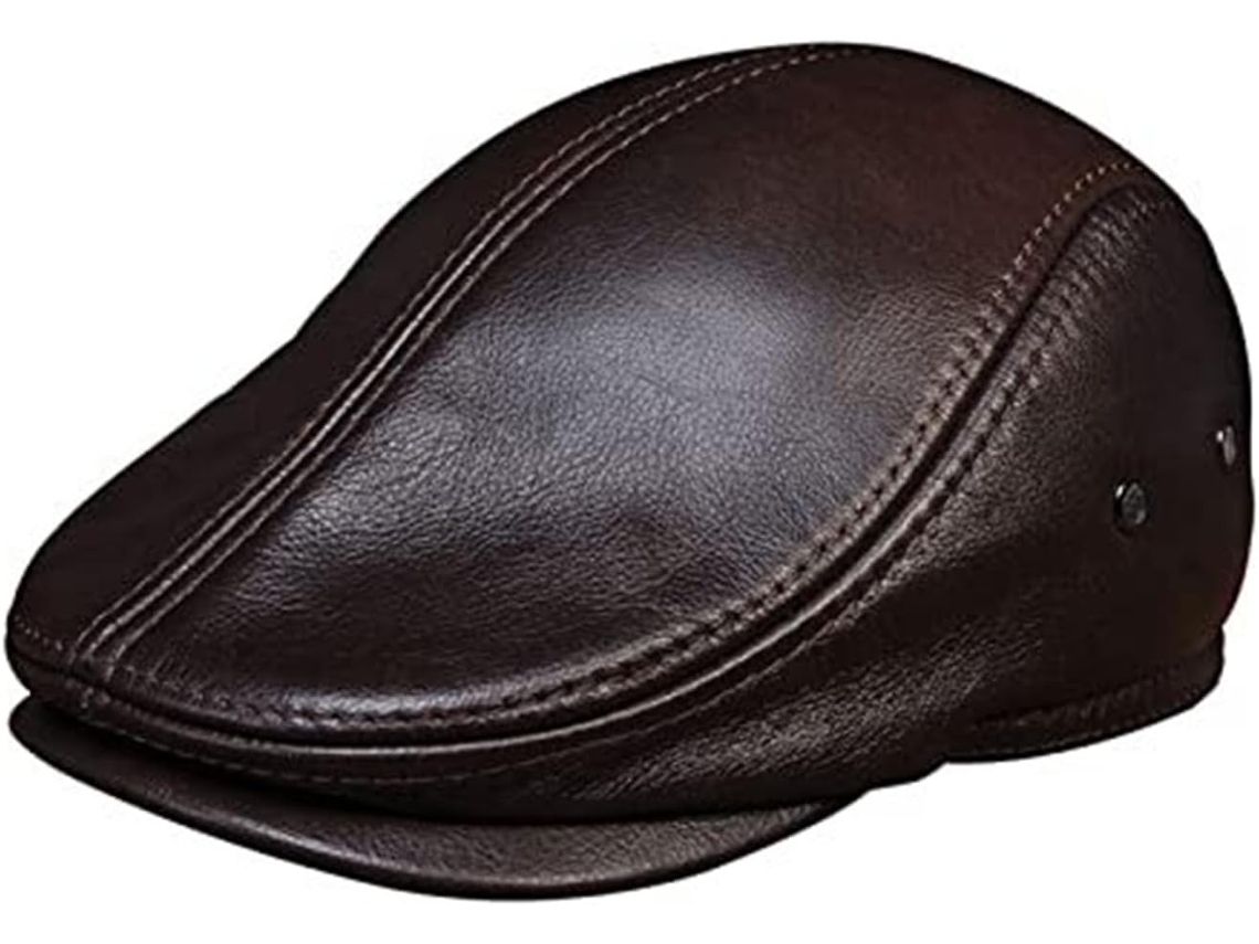 Casquette de Baseball En Cuir Véritable Homme Béret Vache, Chapeau Journal Noir, Marron, Café SFUSHOS