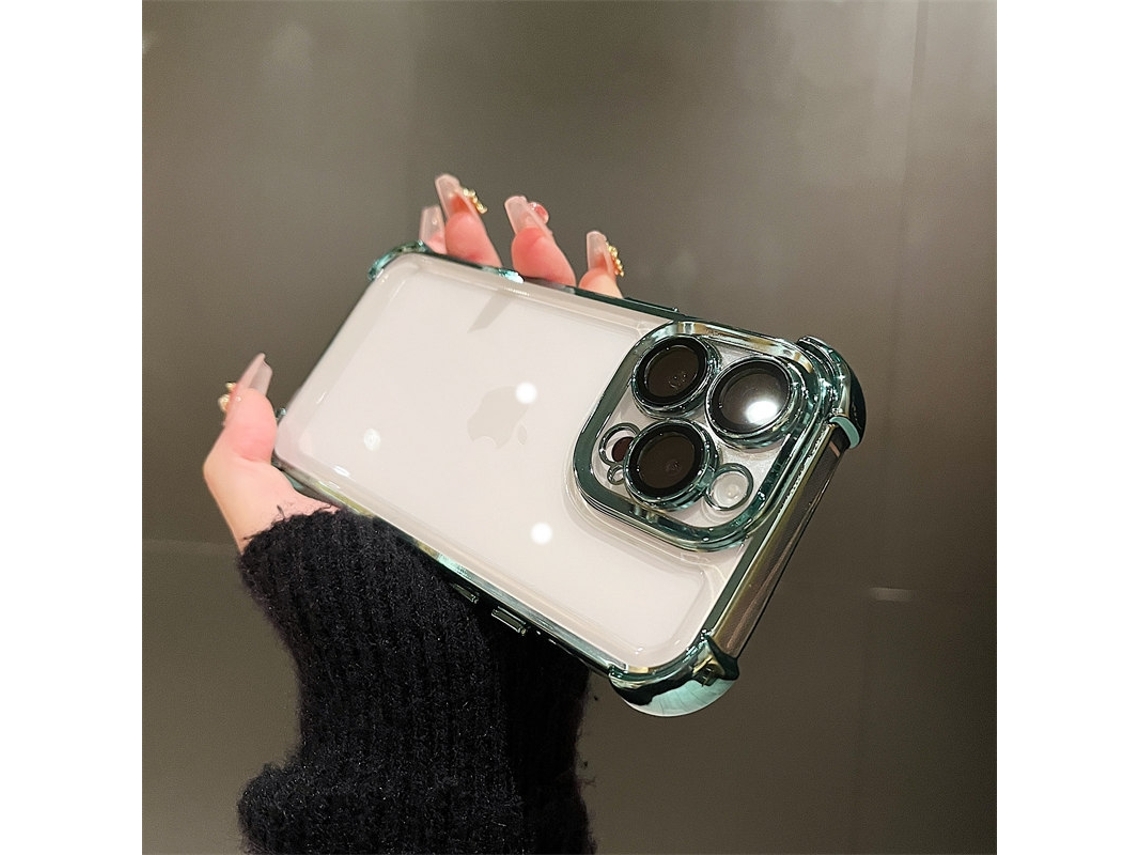 Capa Verde À Prova De Choque Para Iphone 17 Pro, Com Revestimento Transparente E Airbags Para Proteção Contra Impactos.