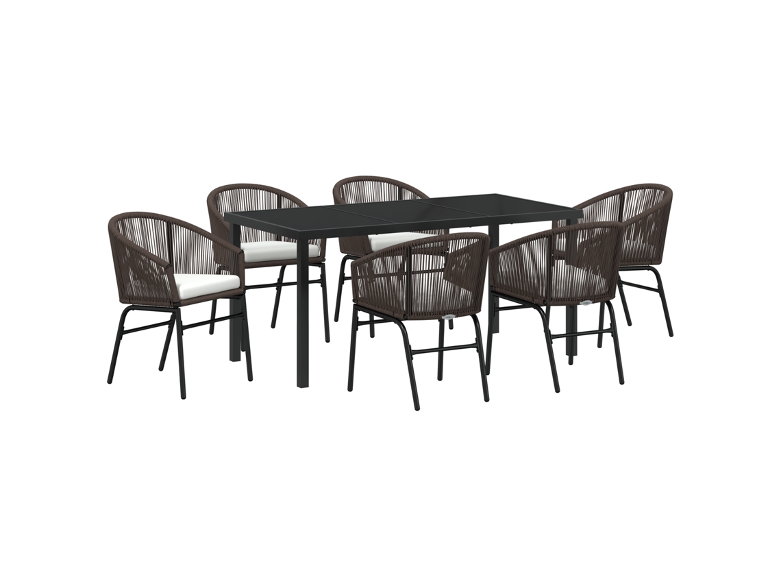 Conjunto 7 De Jantar De Jardim Vidaxl Marrom Rattan Pe