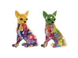 Figura Decorativa Home Esprit Amarelo Verde Multicolor Cão 12 X 9 X 17 Cm (2 Unidades)