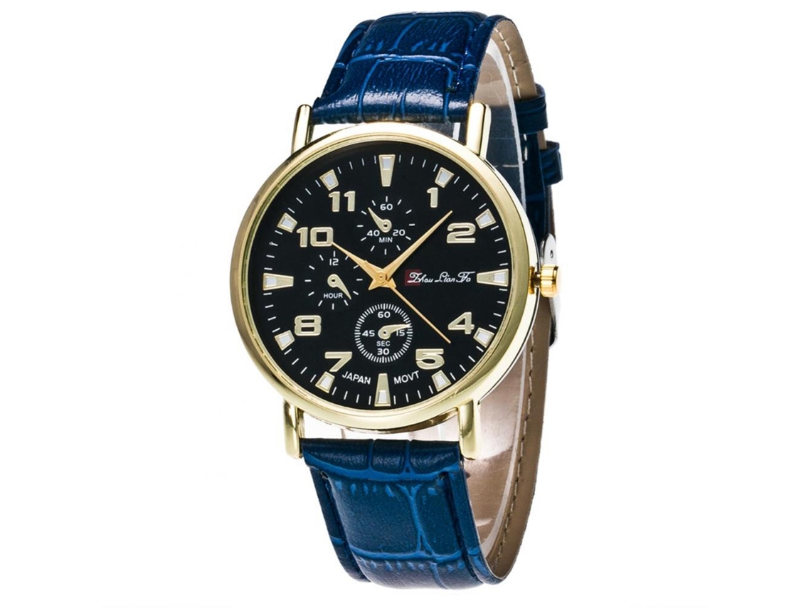 Zhoulianfa Azul Retro Redondo PU Couro Casual Relógio de Pulso Quartzo