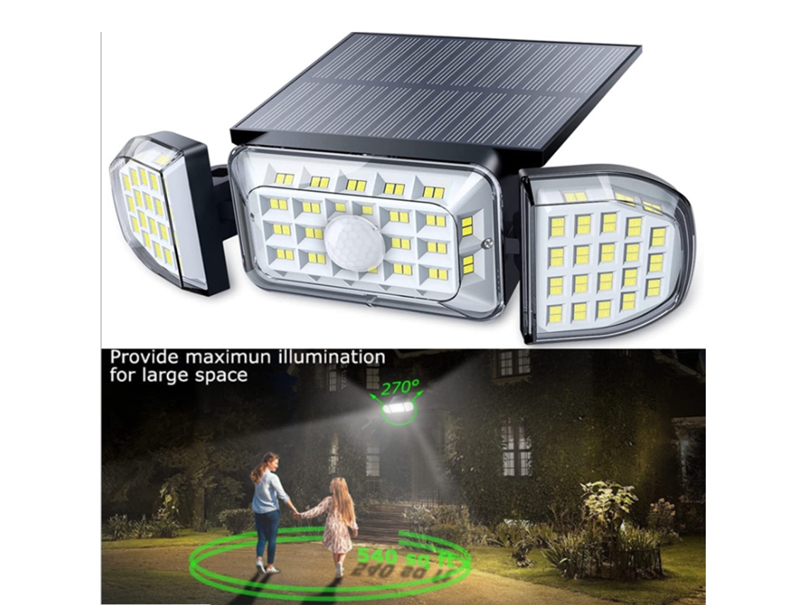 Lâmpada Solar Mural com Sensor de Movimento 164LEDs IP65 3 Modos Jardim Pátio