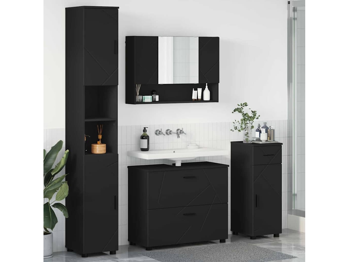 Vidaxl Conjunto De Móveis Para Banheiro 4 Unid. Preto 35 X 30 X 192 Cm