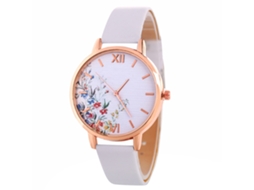 Relógio de Pulso Feminino Casual de Couro Artificial com Movimento de Quartzo Branco