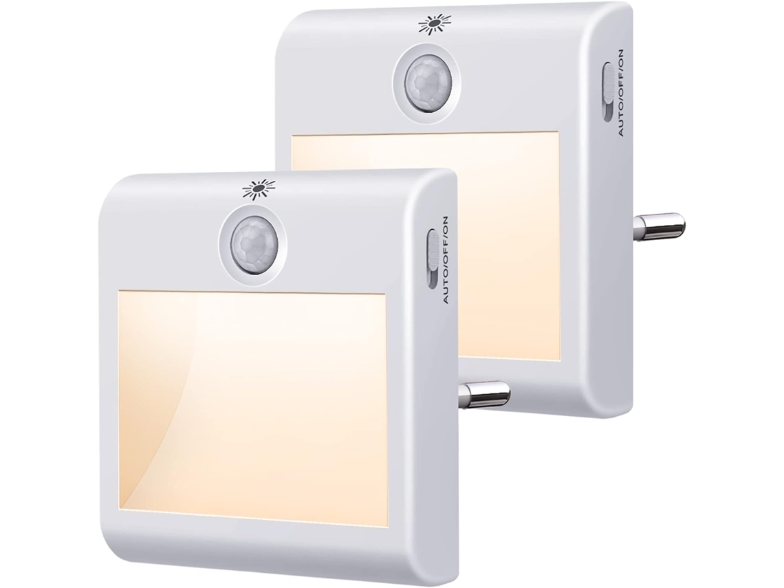 Luz Noturna Com Tomada Elétrica, Pacote Com 2 Luz Noturna Com Sensor De Movimento, Luz Noturna Led Branca Quente Regulável De 3500k Aquaforge